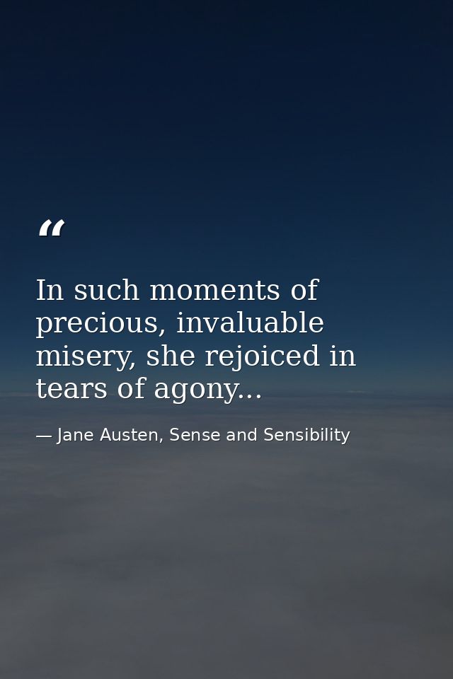 In such moments of precious, invaluable misery, she rejoiced in tears of agony... — Jane Austen, Sense and Sensibility