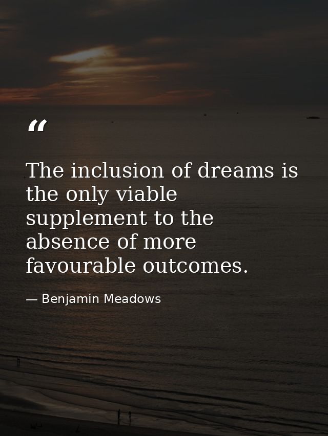The inclusion of dreams is the only viable supplement to the absence of more favourable outcomes. — Benjamin Meadows