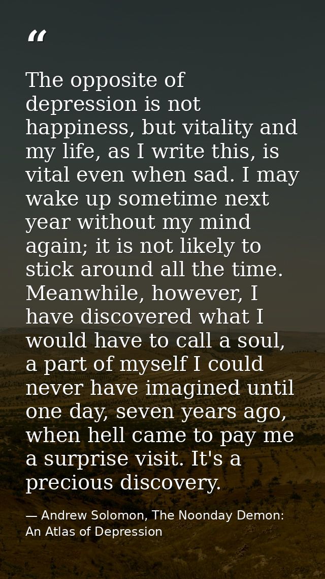 The opposite of depression is not happiness, but vitality and my life, as I write this, is vital even when sad. I may wa — Andrew Solomon, The Noonday Demon: An Atlas of Depression