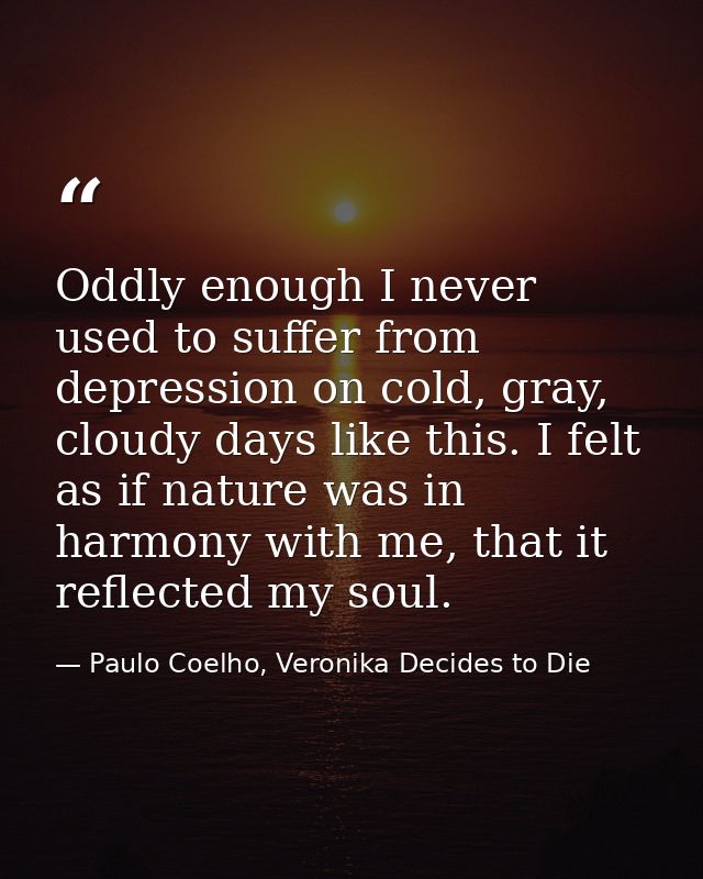 Oddly enough I never used to suffer from depression on cold, gray, cloudy days like this. I felt as if nature was in har — Paulo Coelho, Veronika Decides to Die