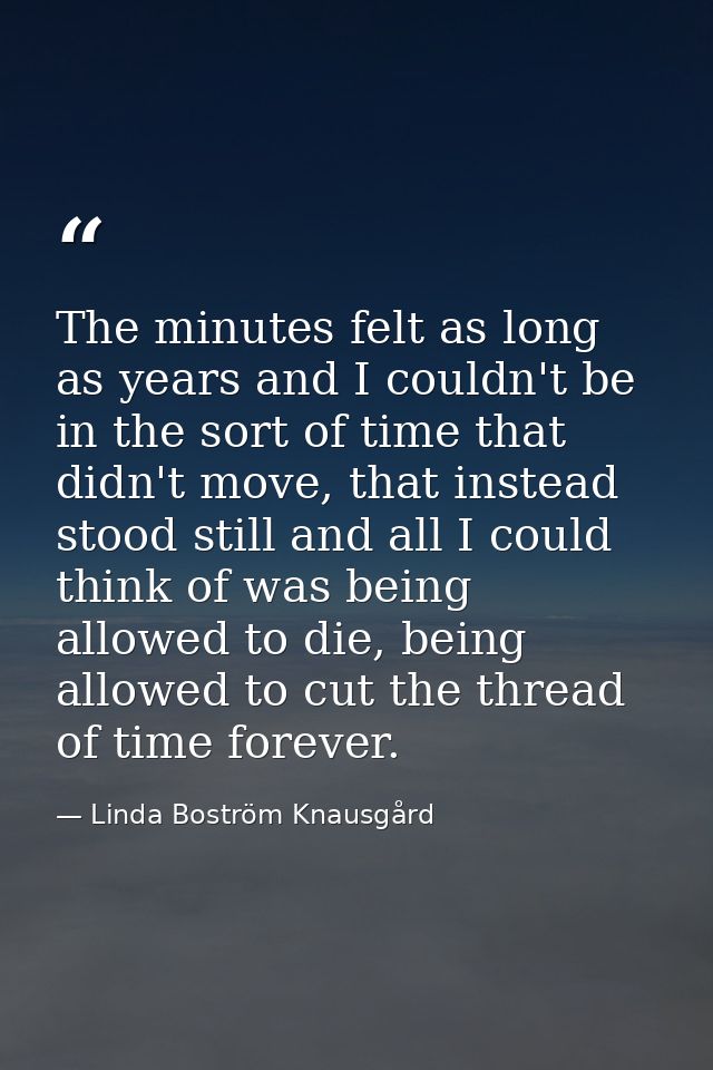 The minutes felt as long as years and I couldn't be in the sort of time that didn't move, that instead stood still and a — Linda Boström Knausgård