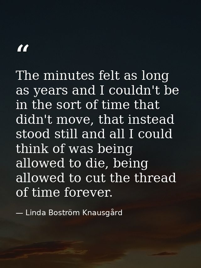 The minutes felt as long as years and I couldn't be in the sort of time that didn't move, that instead stood still and a — Linda Boström Knausgård