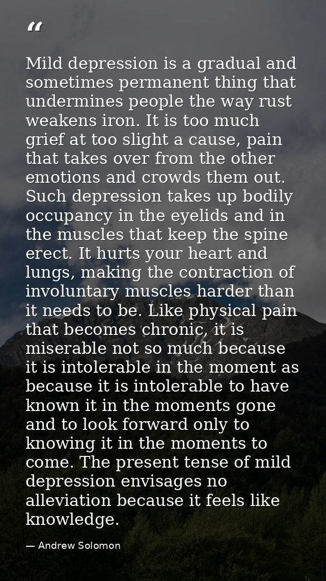 Mild depression is a gradual and sometimes permanent thing that undermines people the way rust weakens iron. It is too m — Andrew Solomon