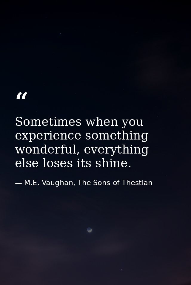 Sometimes when you experience something wonderful, everything else loses its shine. — M.E. Vaughan, The Sons of Thestian