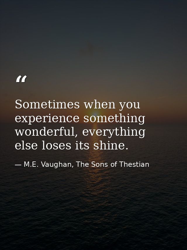 Sometimes when you experience something wonderful, everything else loses its shine. — M.E. Vaughan, The Sons of Thestian