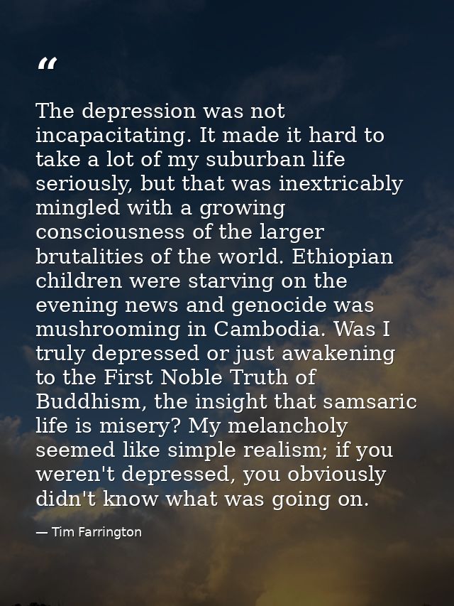 The depression was not incapacitating. It made it hard to take a lot of my suburban life seriously, but that was inextri — Tim Farrington