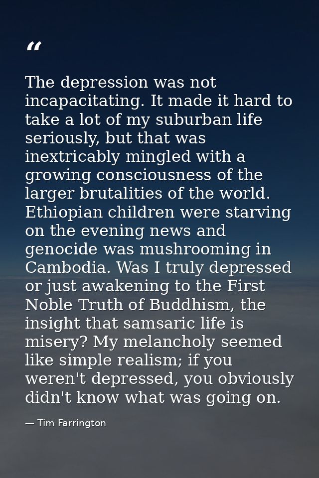 The depression was not incapacitating. It made it hard to take a lot of my suburban life seriously, but that was inextri — Tim Farrington
