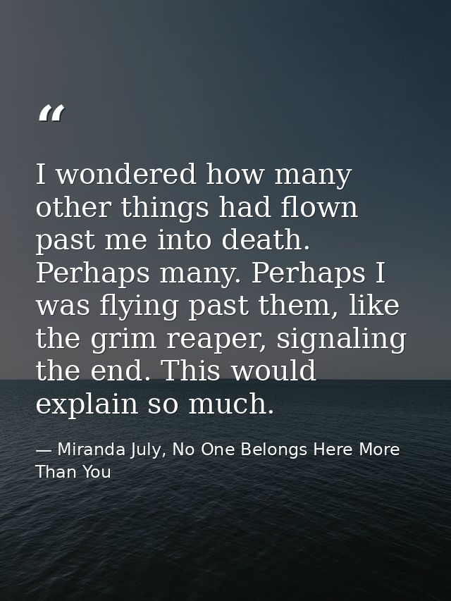 I wondered how many other things had flown past me into death. Perhaps many. Perhaps I was flying past them, like the gr — Miranda July, No One Belongs Here More Than You