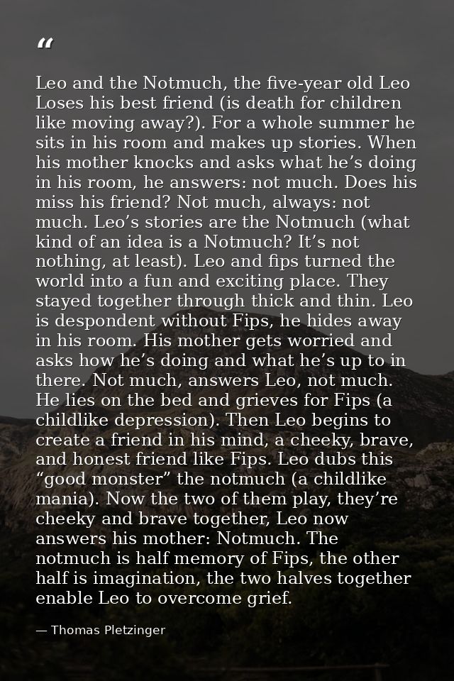 Leo and the Notmuch, the five-year old Leo Loses his best friend (is death for children like moving away?). For a whole  — Thomas Pletzinger