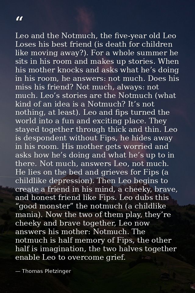 Leo and the Notmuch, the five-year old Leo Loses his best friend (is death for children like moving away?). For a whole  — Thomas Pletzinger