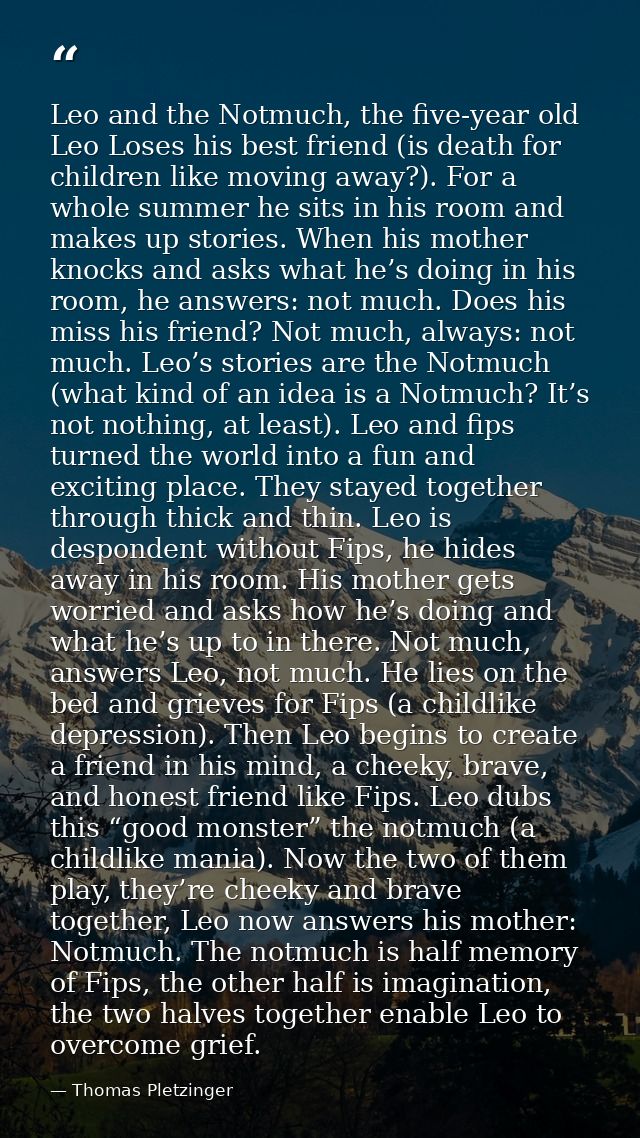 Leo and the Notmuch, the five-year old Leo Loses his best friend (is death for children like moving away?). For a whole  — Thomas Pletzinger