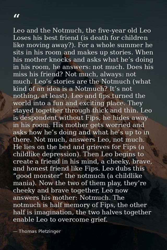 Leo and the Notmuch, the five-year old Leo Loses his best friend (is death for children like moving away?). For a whole  — Thomas Pletzinger