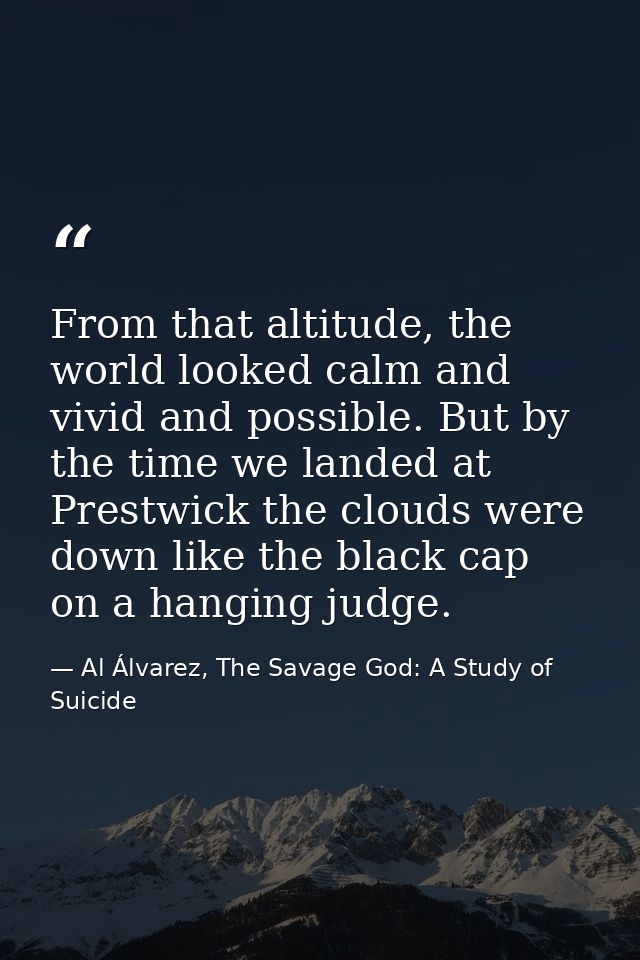 From that altitude, the world looked calm and vivid and possible. But by the time we landed at Prestwick the clouds were — Al Álvarez, The Savage God: A Study of Suicide