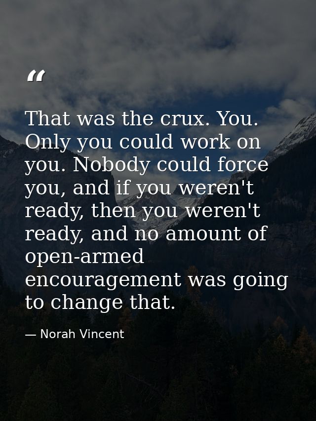 That was the crux. You. Only you could work on you. Nobody could force you, and if you weren't ready, then you weren't r — Norah Vincent