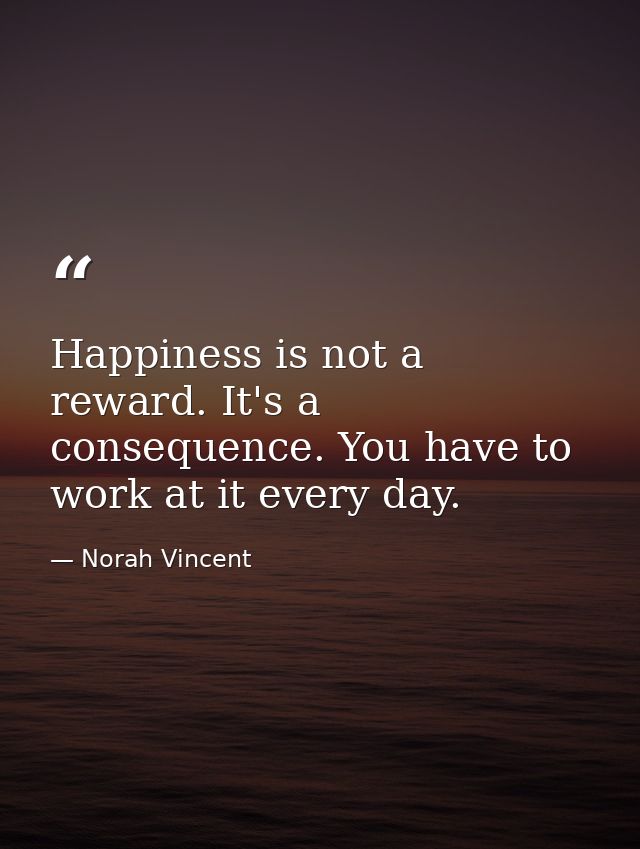 Happiness is not a reward. It's a consequence. You have to work at it every day. — Norah Vincent