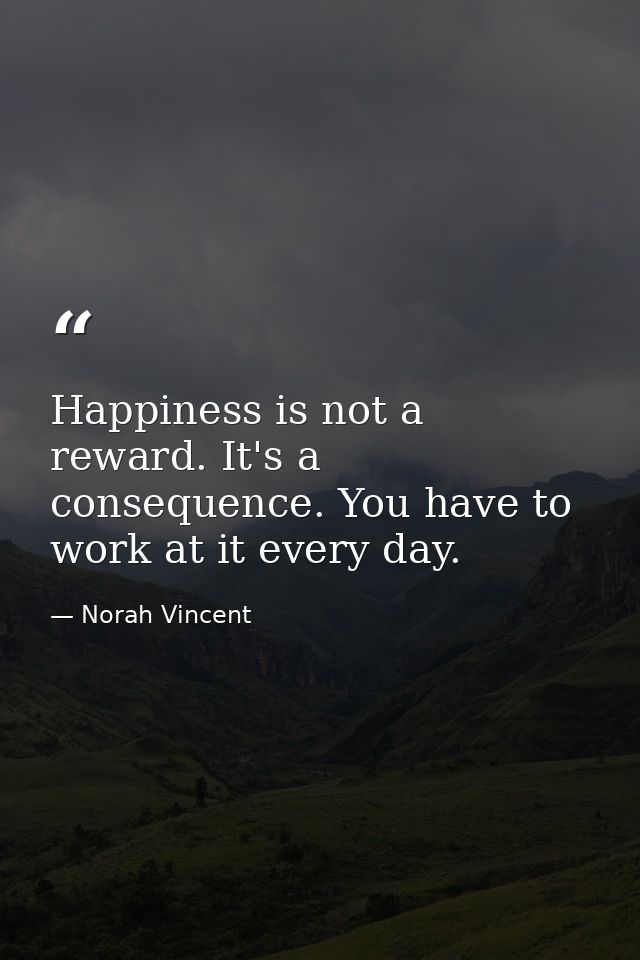 Happiness is not a reward. It's a consequence. You have to work at it every day. — Norah Vincent