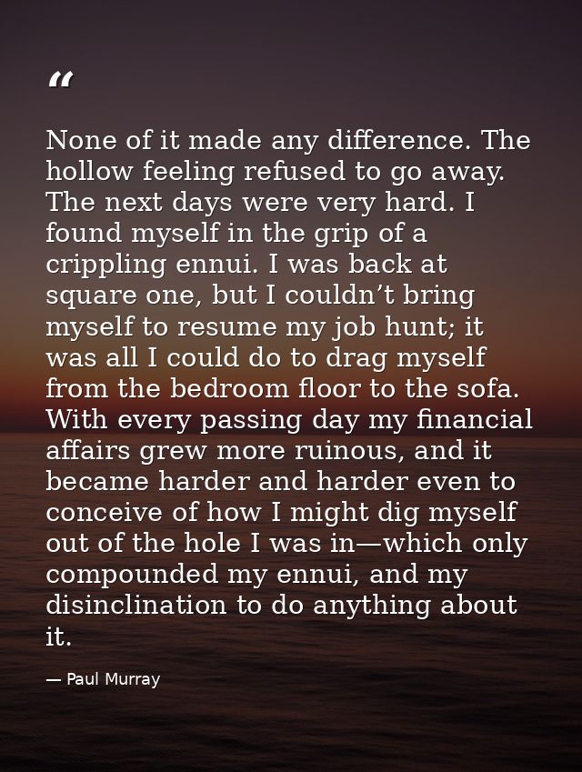None of it made any difference. The hollow feeling refused to go away. The next days were very hard. I found myself in t — Paul Murray