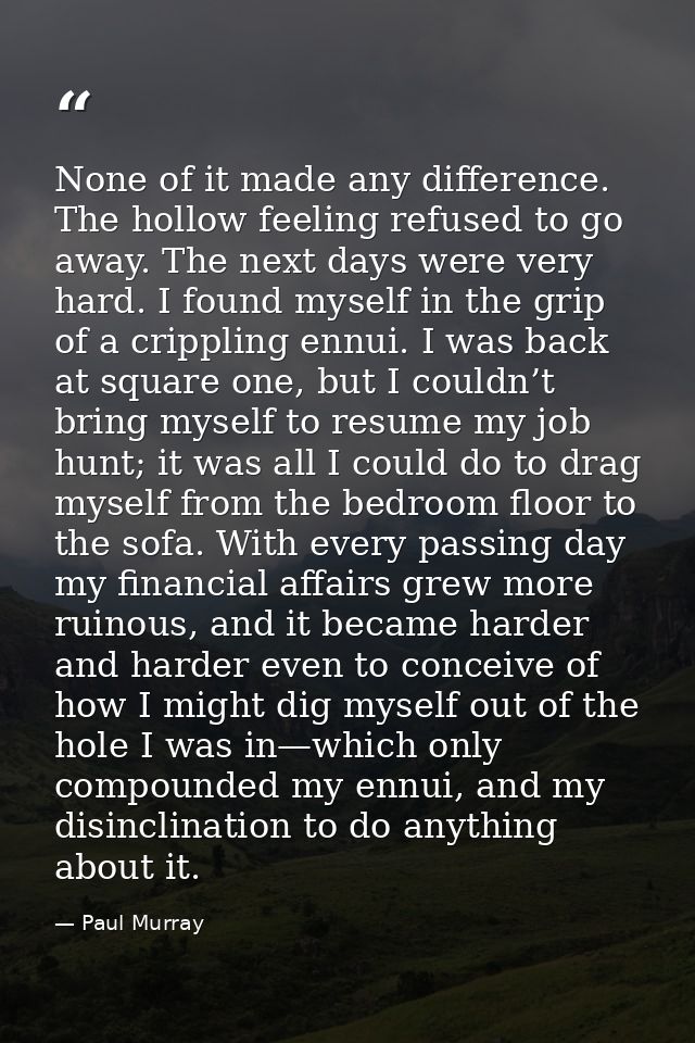None of it made any difference. The hollow feeling refused to go away. The next days were very hard. I found myself in t — Paul Murray
