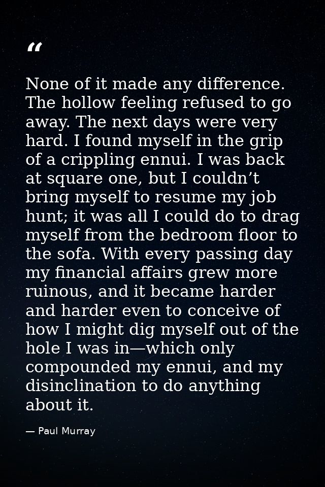 None of it made any difference. The hollow feeling refused to go away. The next days were very hard. I found myself in t — Paul Murray