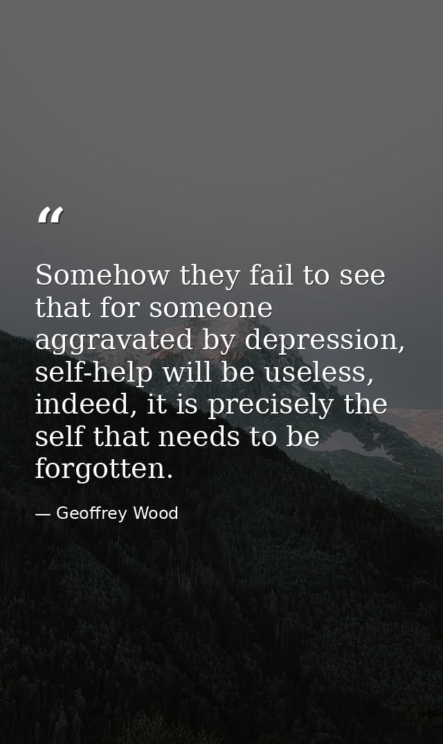 Somehow they fail to see that for someone aggravated by depression, self-help will be useless, indeed, it is precisely t — Geoffrey Wood