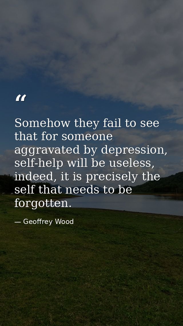 Somehow they fail to see that for someone aggravated by depression, self-help will be useless, indeed, it is precisely t — Geoffrey Wood