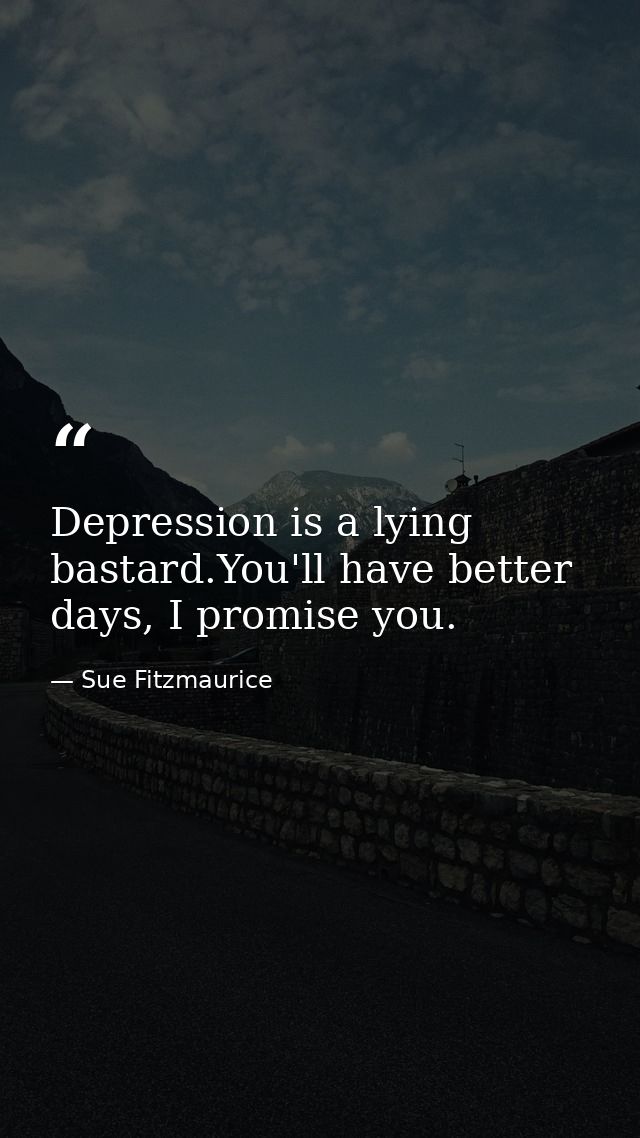 Depression is a lying bastard.You'll have better days, I promise you. — Sue Fitzmaurice