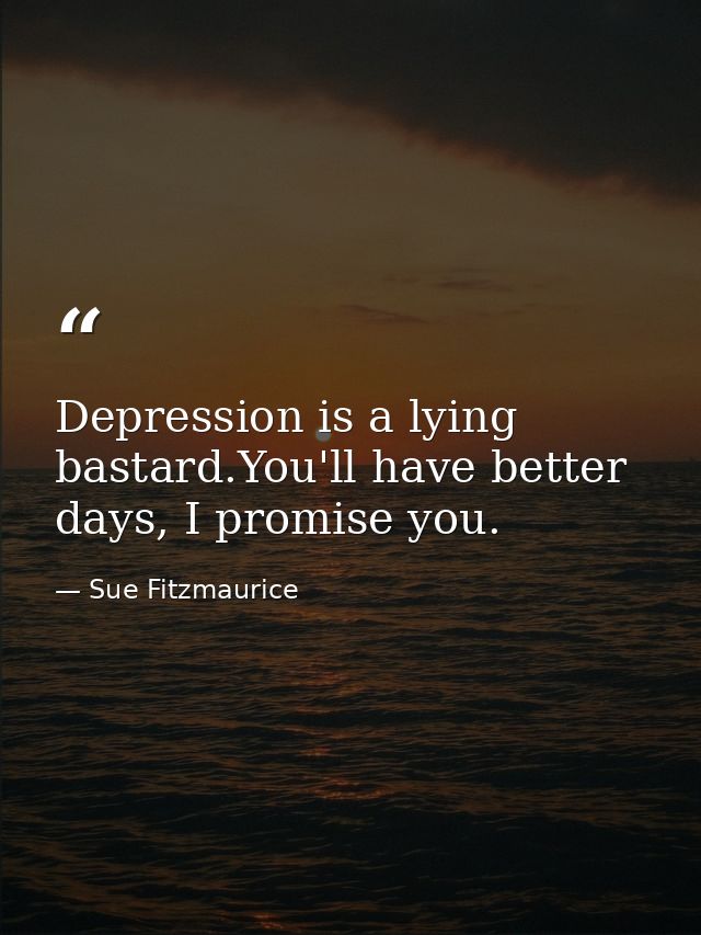 Depression is a lying bastard.You'll have better days, I promise you. — Sue Fitzmaurice