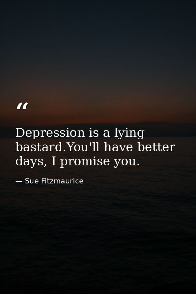 Depression is a lying bastard.You'll have better days, I promise you. — Sue Fitzmaurice