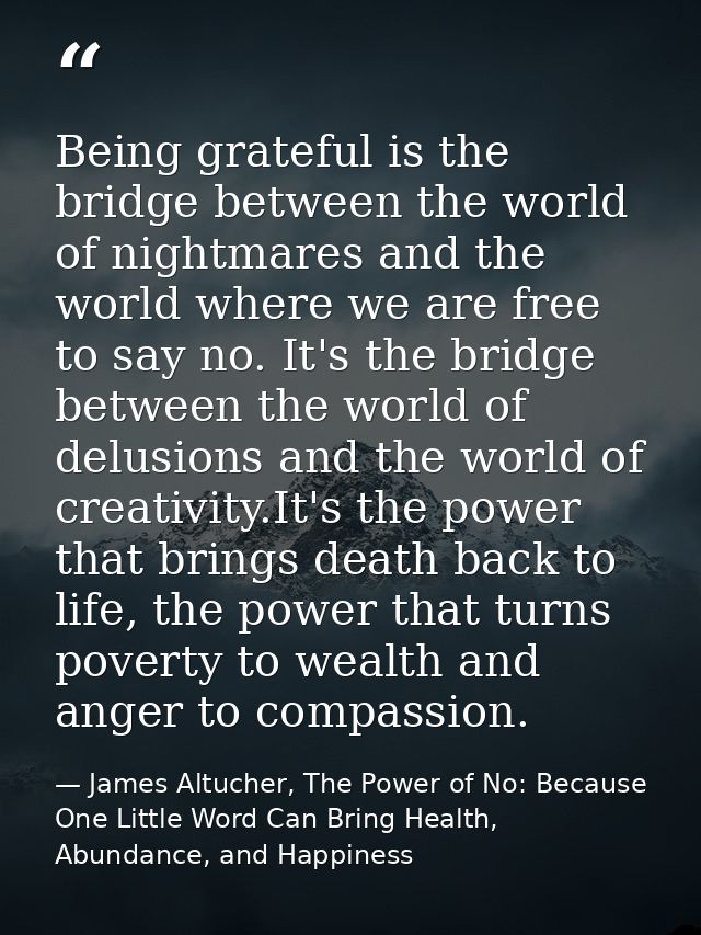 Being grateful is the bridge between the world of nightmares and the world where we are free to say no. It's the bridge  — James Altucher, The Power of No: Because One Little Word Can Bring Health, Abundance, and Happiness