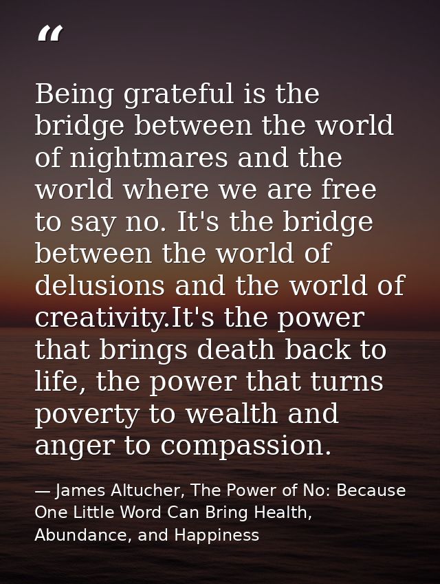 Being grateful is the bridge between the world of nightmares and the world where we are free to say no. It's the bridge  — James Altucher, The Power of No: Because One Little Word Can Bring Health, Abundance, and Happiness