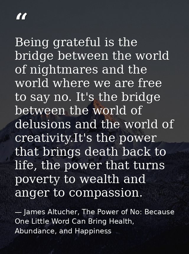 Being grateful is the bridge between the world of nightmares and the world where we are free to say no. It's the bridge  — James Altucher, The Power of No: Because One Little Word Can Bring Health, Abundance, and Happiness