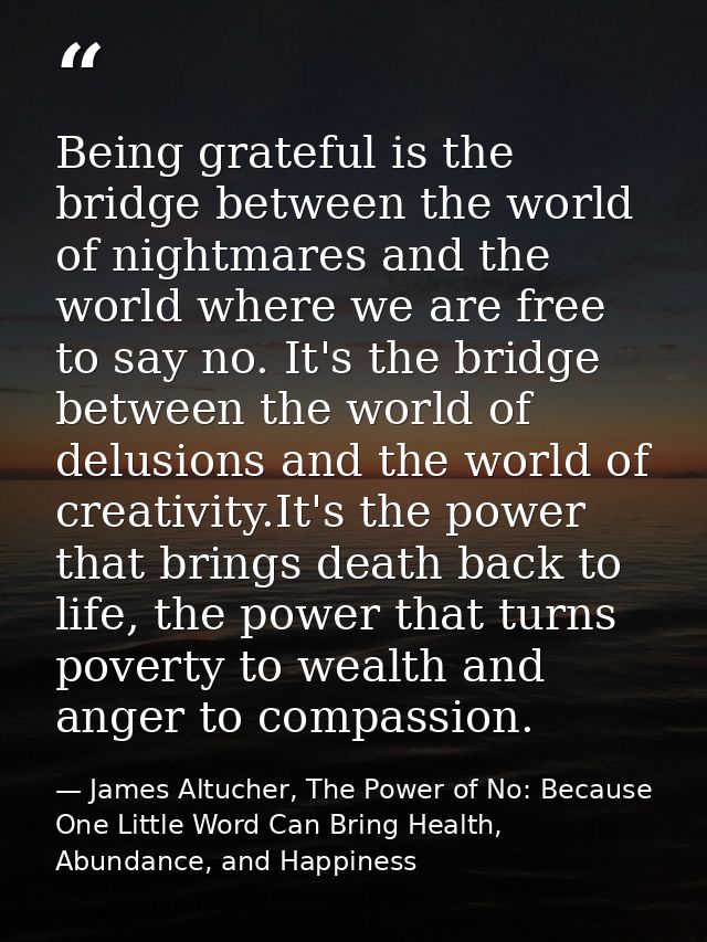 Being grateful is the bridge between the world of nightmares and the world where we are free to say no. It's the bridge  — James Altucher, The Power of No: Because One Little Word Can Bring Health, Abundance, and Happiness