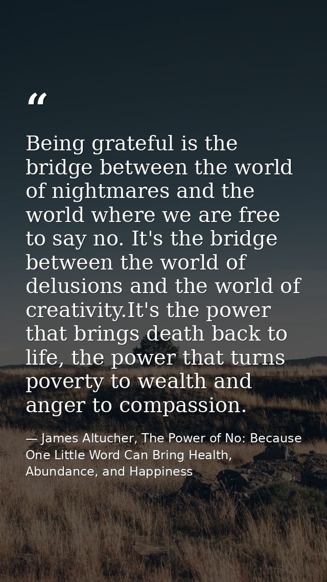 Being grateful is the bridge between the world of nightmares and the world where we are free to say no. It's the bridge  — James Altucher, The Power of No: Because One Little Word Can Bring Health, Abundance, and Happiness