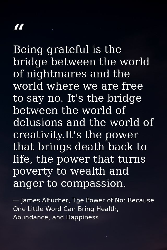 Being grateful is the bridge between the world of nightmares and the world where we are free to say no. It's the bridge  — James Altucher, The Power of No: Because One Little Word Can Bring Health, Abundance, and Happiness