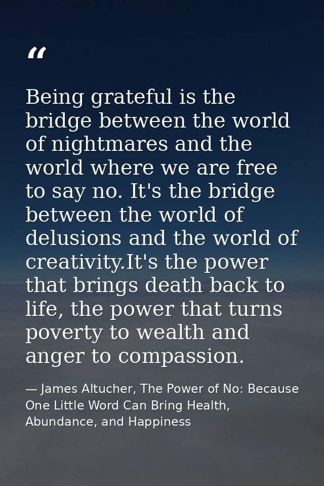 Being grateful is the bridge between the world of nightmares and the world where we are free to say no. It's the bridge  — James Altucher, The Power of No: Because One Little Word Can Bring Health, Abundance, and Happiness