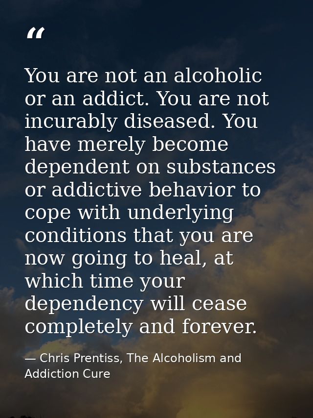 You are not an alcoholic or an addict. You are not incurably diseased. You have merely become dependent on substances or — Chris Prentiss, The Alcoholism and Addiction Cure