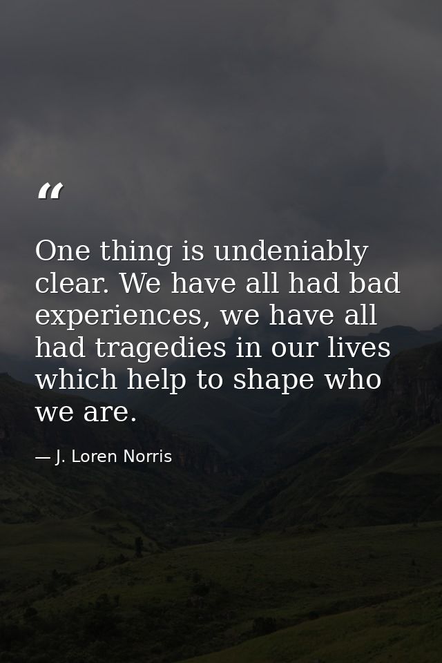 One thing is undeniably clear. We have all had bad experiences, we have all had tragedies in our lives which help to sha — J. Loren Norris