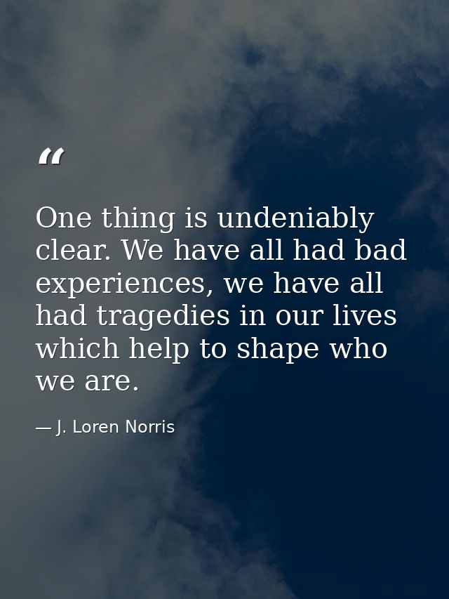 One thing is undeniably clear. We have all had bad experiences, we have all had tragedies in our lives which help to sha — J. Loren Norris