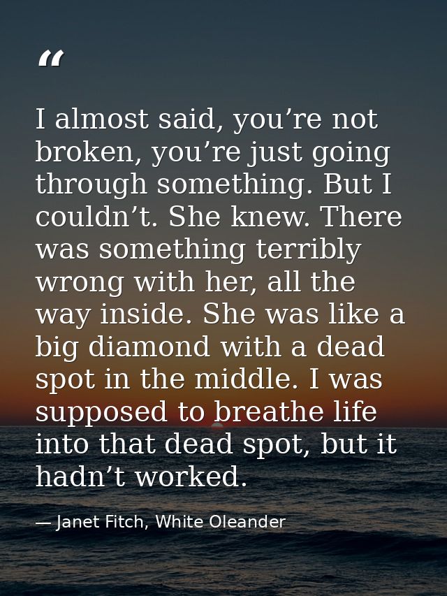 I almost said, you’re not broken, you’re just going through something. But I couldn’t. She knew. There was something ter — Janet Fitch, White Oleander