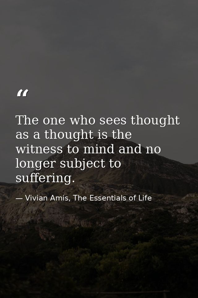 The one who sees thought as a thought is the witness to mind and no longer subject to suffering. — Vivian Amis, The Essentials of Life
