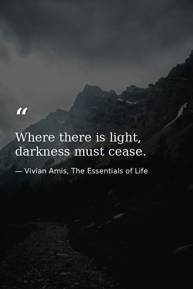 Where there is light, darkness must cease. — Vivian Amis, The Essentials of Life