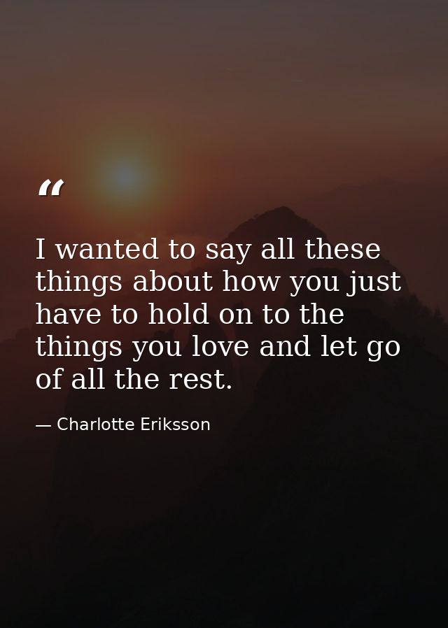 I wanted to say all these things about how you just have to hold on to the things you love and let go of all the rest. — Charlotte Eriksson