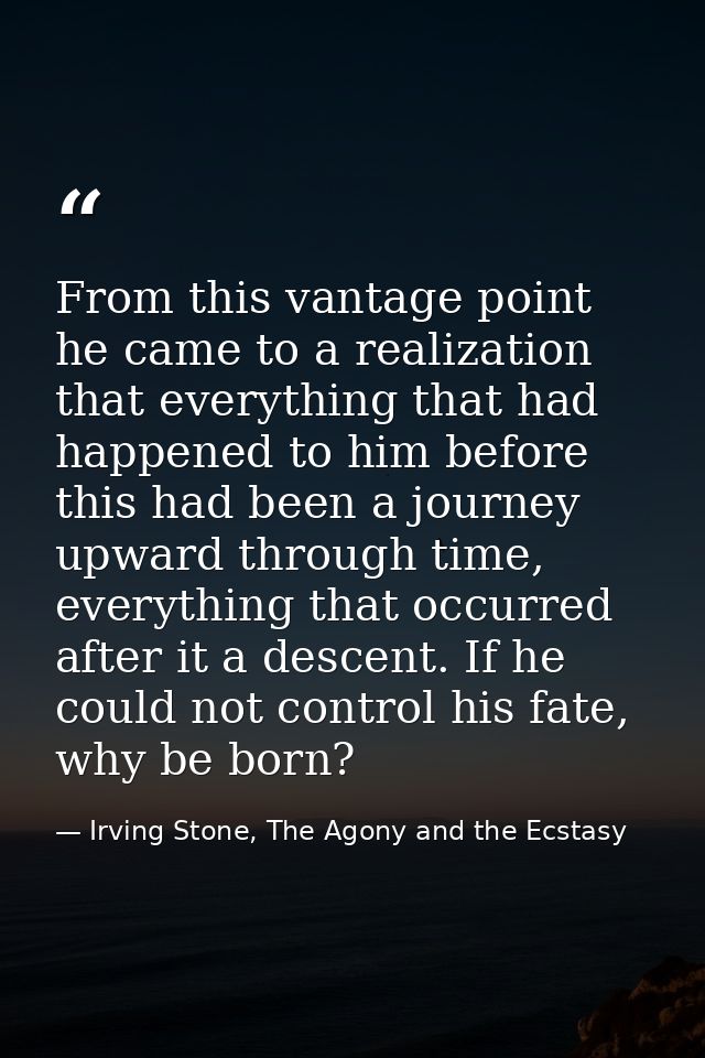 From this vantage point he came to a realization that everything that had happened to him before this had been a journey — Irving Stone, The Agony and the Ecstasy