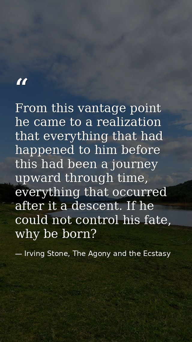 From this vantage point he came to a realization that everything that had happened to him before this had been a journey — Irving Stone, The Agony and the Ecstasy