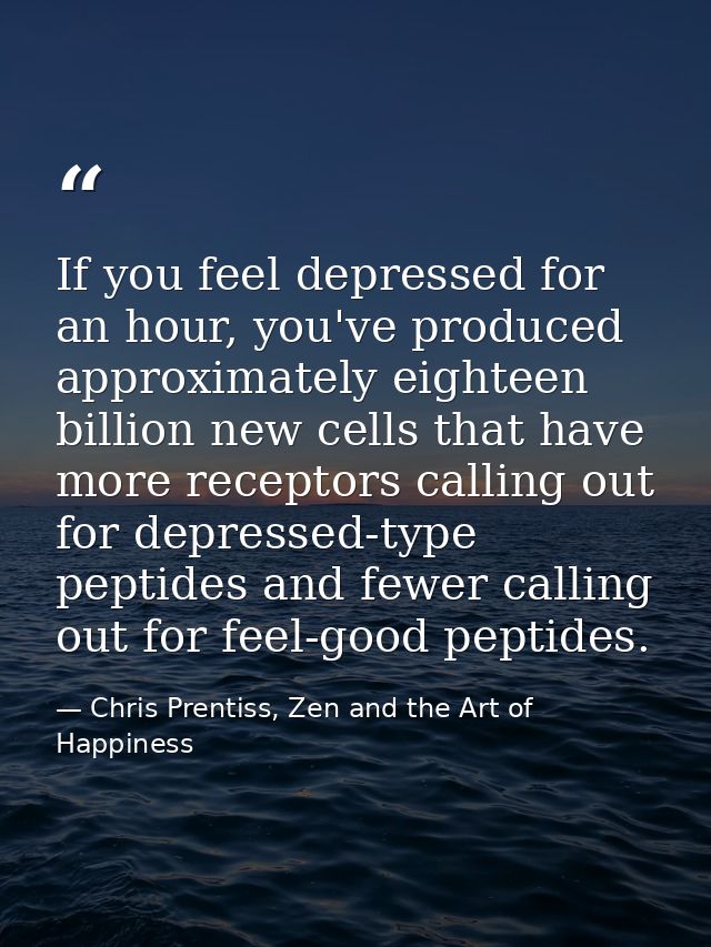 If you feel depressed for an hour, you've produced approximately eighteen billion new cells that have more receptors cal — Chris Prentiss, Zen and the Art of Happiness