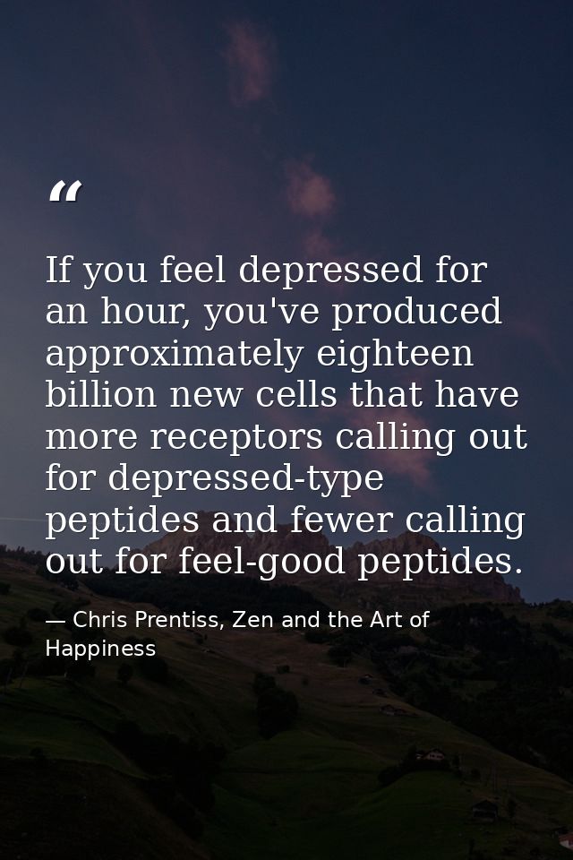 If you feel depressed for an hour, you've produced approximately eighteen billion new cells that have more receptors cal — Chris Prentiss, Zen and the Art of Happiness