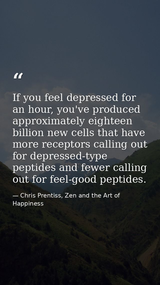 If you feel depressed for an hour, you've produced approximately eighteen billion new cells that have more receptors cal — Chris Prentiss, Zen and the Art of Happiness