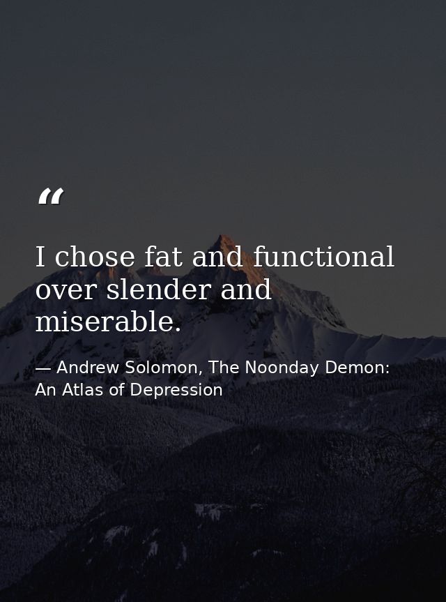 I chose fat and functional over slender and miserable. — Andrew Solomon, The Noonday Demon: An Atlas of Depression