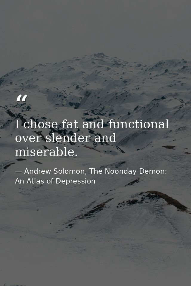 I chose fat and functional over slender and miserable. — Andrew Solomon, The Noonday Demon: An Atlas of Depression