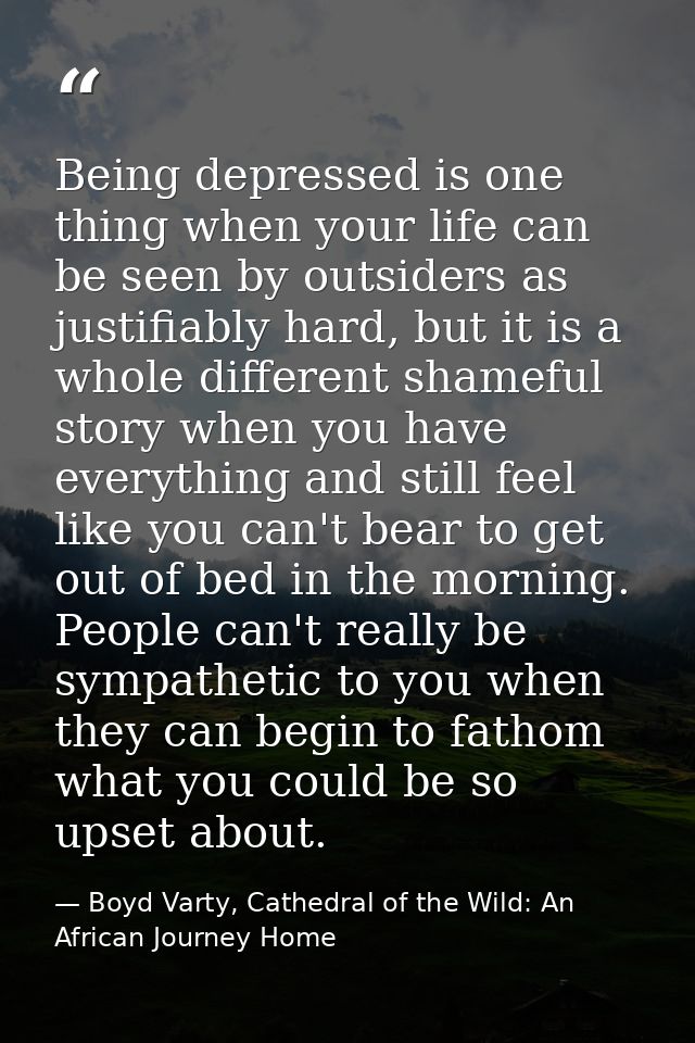 Being depressed is one thing when your life can be seen by outsiders as justifiably hard, but it is a whole different sh — Boyd Varty, Cathedral of the Wild: An African Journey Home